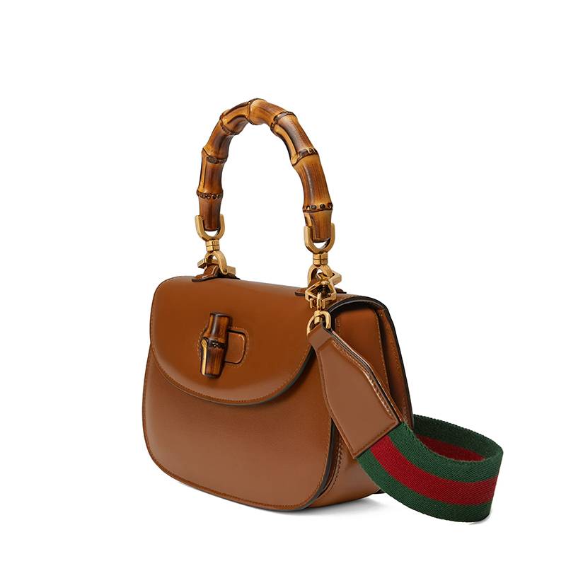 商品Gucci|GUCCI/古驰 女士小号棕色皮革竹节配件附皮革和织带互换肩带竹子提手饰面斜跨单肩手提包67579710ODT2579,价格¥31980,第4张图片详细描述