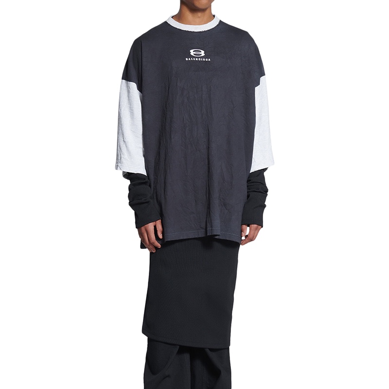 商品Balenciaga|Balenciaga/巴黎世家 UNITY系列 男士黑色/浅灰色纯棉七分袖T恤699190TMVC81208,价格¥3969,第2张图片详细描述