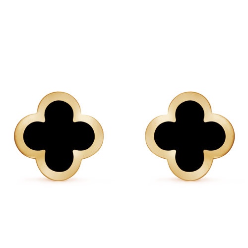 商品Van Cleef & Arpels| Van Cleef & Arpels/梵克雅宝 经典Pure Alhambra系列 18K金黄金镶嵌黑色玛瑙四叶草耳钉,价格¥29541,第2张图片详细描述