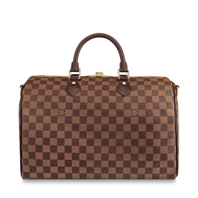 商品Louis Vuitton|预售10天 Louis Vuitton/路易威登 经典款SPEEDY 35系列 女士乌木色棋盘格帆布饰皮革滚边金扣配可拆卸肩带拉链开合单肩斜挎手提包N41366,价格¥14361,第4张图片详细描述