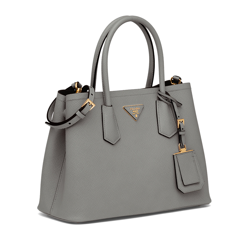 商品Prada|PRADA/普拉达 22新款 double系列 女士石板灰色saffiano十字纹皮革拆卸吊饰金色标志双皮手柄手提斜挎包1BG887_2A4A_F01T3_V_OOO,价格¥29266,第3张图片详细描述