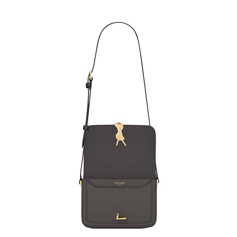 商品Yves Saint Laurent|SAINT LAURENT PARIS/圣罗兰 YSL 21秋冬新款SOLFERINO系列 女士小号灰白色牛皮革金扣翻盖单肩斜挎包,价格¥19894,第5张图片详细描述