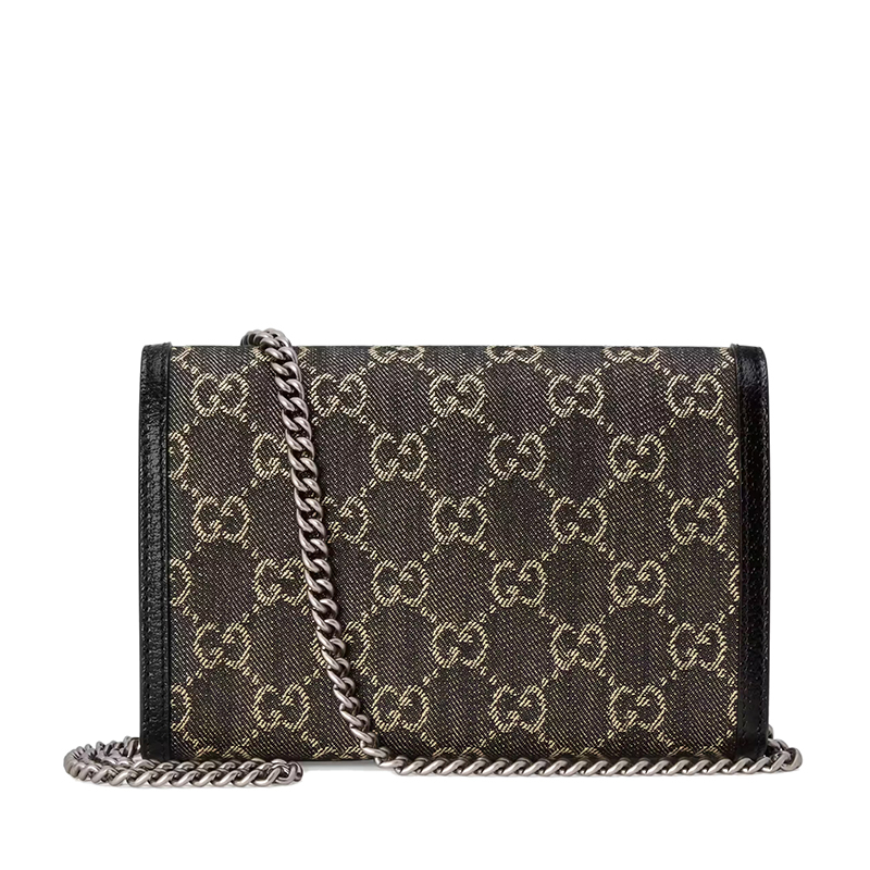 商品Gucci|【现货】古驰 22春夏新款Dionysus系列 女士迷你黑色/象牙白色老花帆布黑色皮革滚边黑扣单肩斜跨链条酒神包‎,价格¥8422,第6张图片详细描述