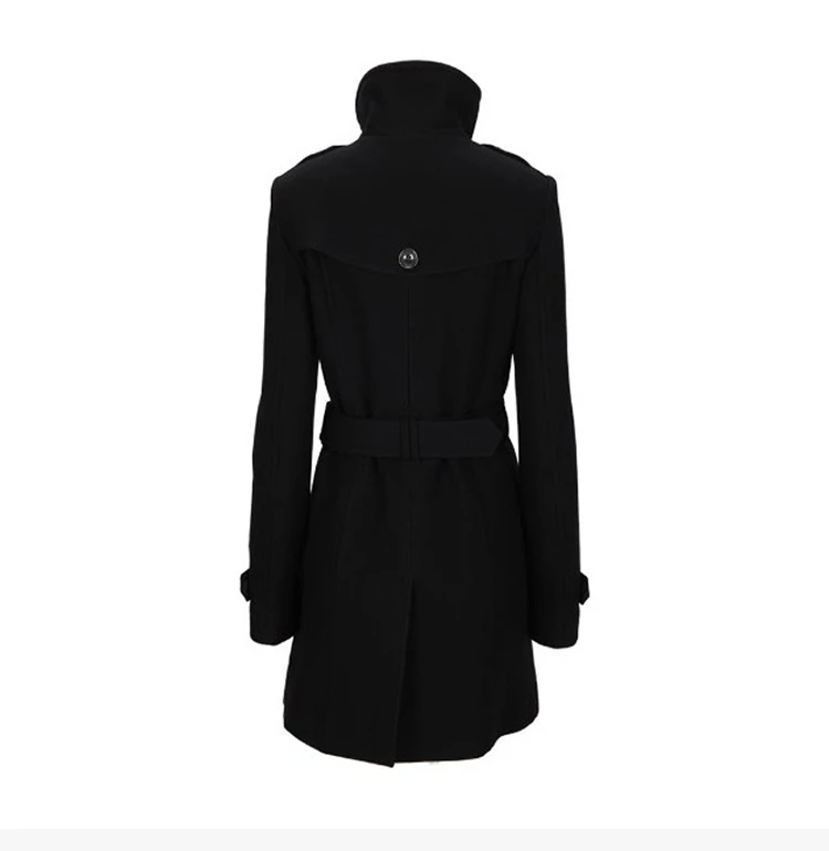 商品Burberry|Burberry 博柏利 女士黑色羊毛混纺休闲立领双排扣大衣 3887942,价格¥4835,第5张图片详细描述