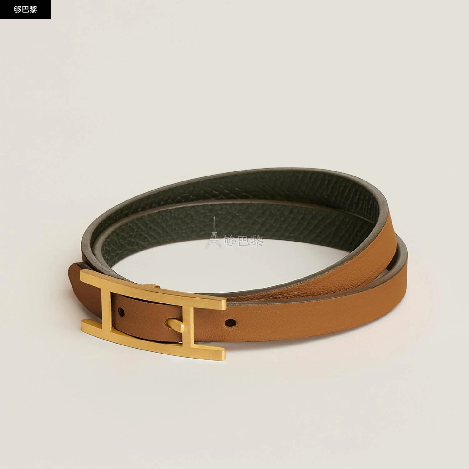 商品Hermes|【预售】 爱马仕 24秋冬 男士 手镯 Bracelet Behapi Double Tour H064684CMBQT5,价格¥3609,第2张图片详细描述