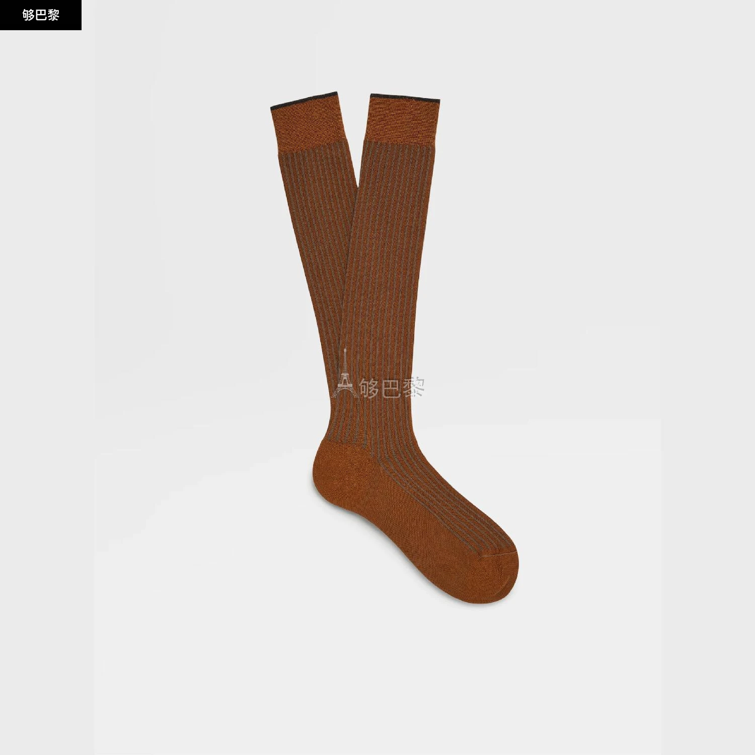 商品Zegna|【预售】 杰尼亚 24秋冬 男士 袜子 Vicuna Color Cotton Blend Ribbed Mid Calf Socks N5V40-574-222,价格¥443,第3张图片详细描述