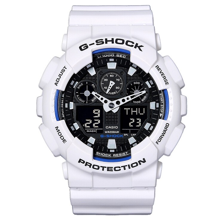 商品[国内直发] Casio|卡西欧（CASIO）手表 G-SHOCK系列自动背光迷彩风限量大表盘时尚电子双显防水男表 GA-100B-7A-白色-GA-100B-7A,价格¥897,第2张图片详细描述
