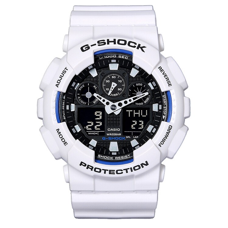 商品[国内直发] Casio|卡西欧（CASIO）手表 G-SHOCK系列自动背光迷彩风限量大表盘时尚电子双显防水男表 GA-100B-7A-白色-GA-100B-7A,价格¥903,第2张图片详细描述