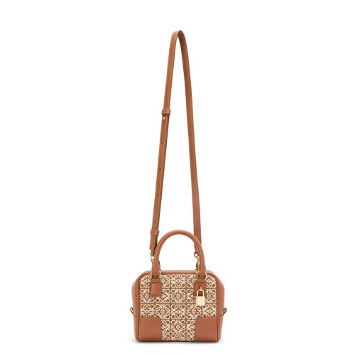 商品Loewe|【包税】LOEWE/罗意威 Amazona 16系列 女士棕褐色/山核桃色徽标提花帆布配皮饰金锁单肩手提包A039N21X03-2713,价格¥15401,第6张图片详细描述