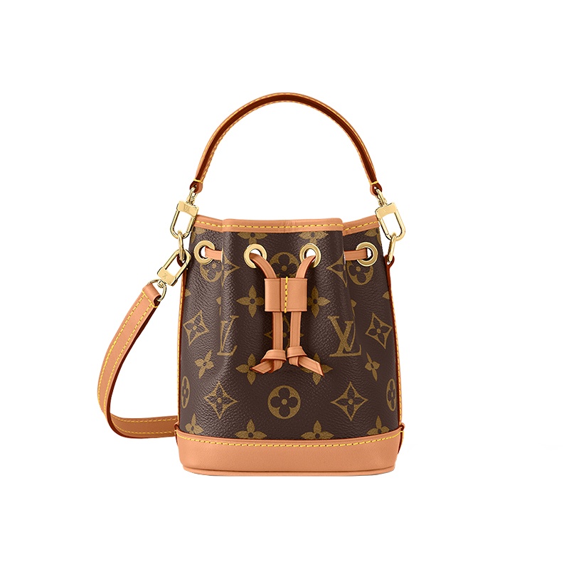 商品Louis Vuitton|【现货】路易威登 Nano Noé棕色帆布配皮可调节拆卸肩带斜挎包 M81266,价格¥13907,第2张图片详细描述