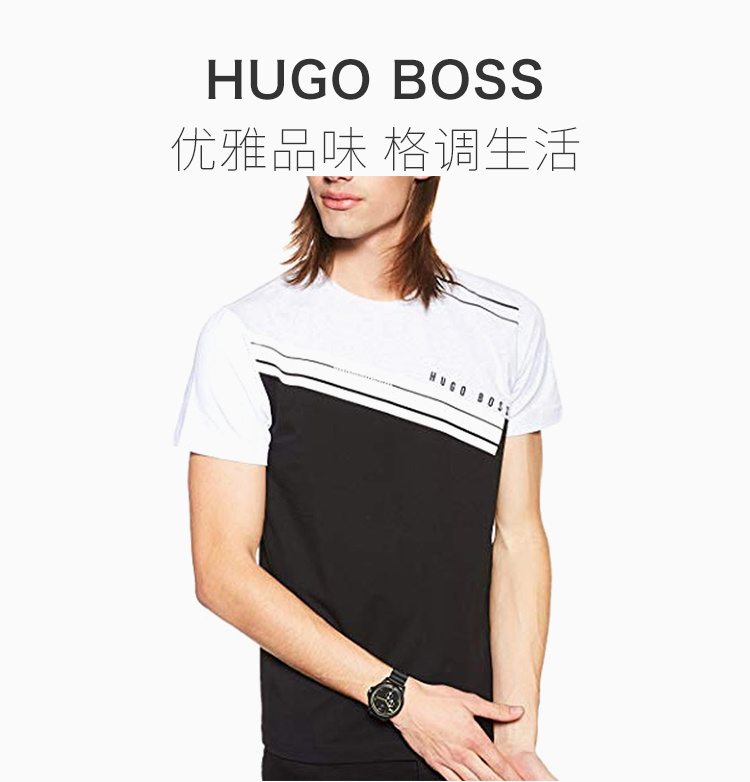 商品Hugo Boss|Hugo Boss 雨果博斯 黑灰色棉男士短袖T恤 Tee6-50406036-100,价格¥451,第3张图片详细描述