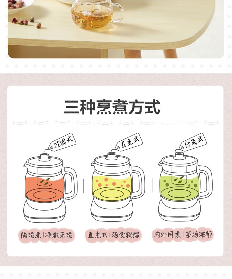 商品[国内直发] Bear|小熊（Bear） 养生壶 煮茶器 煮茶壶电水壶烧水壶1.5L触屏玻璃花茶壶 YSH-A15Z8 触屏调控-钢化玻璃面板,价格¥264,第4张图片详细描述