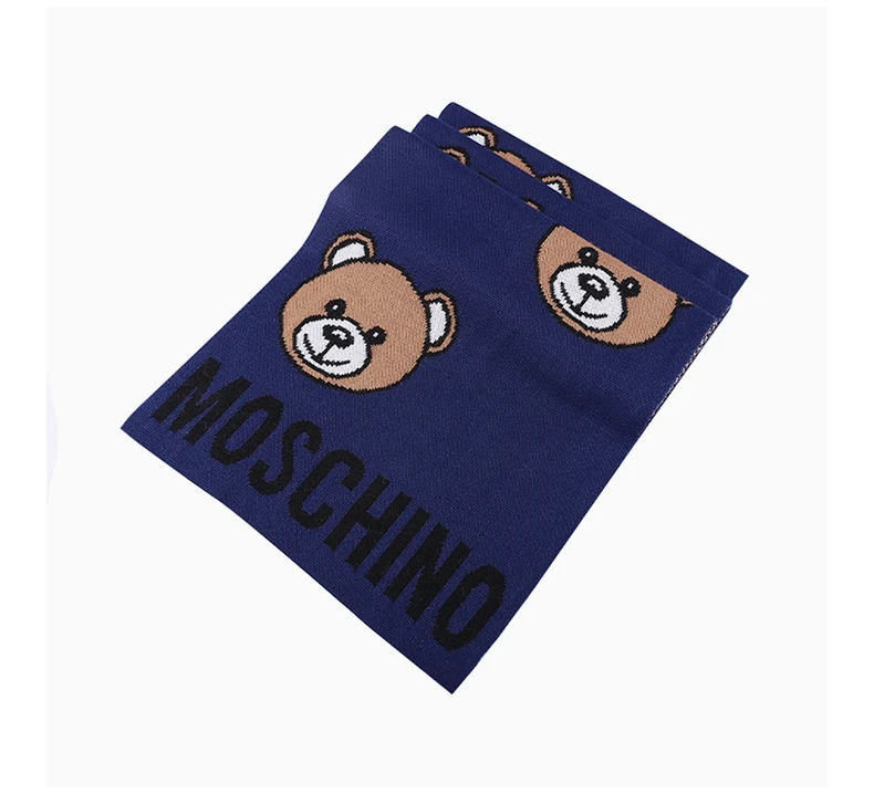 商品Moschino|MOSCHINO 男女同款藏蓝色羊毛+腈纶大只熊披肩/围巾 30571-M2164-013,价格¥394,第4张图片详细描述