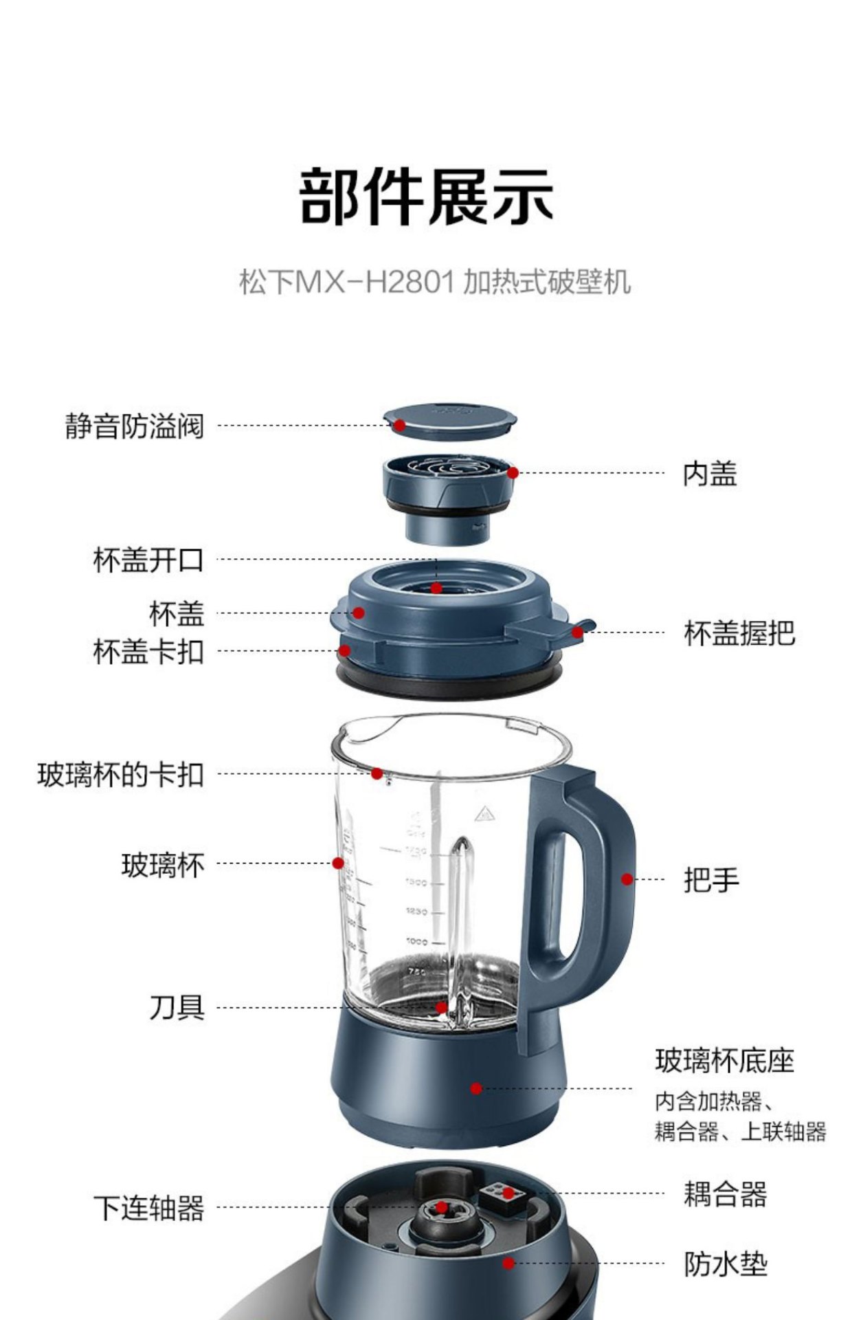 商品[国内直发] Panasonic|panasonic 破壁机家用豆浆机智能多功能加热官方正品榨汁机料理机MX-H2801,价格¥675,第28张图片详细描述