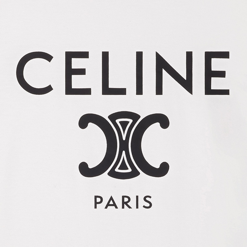 商品Celine|赛琳 22年春夏新款 女士荧光白/海军蓝/黑色纯棉Logo印花短袖T恤2X872671Q.01NB,价格¥3934,第4张图片详细描述