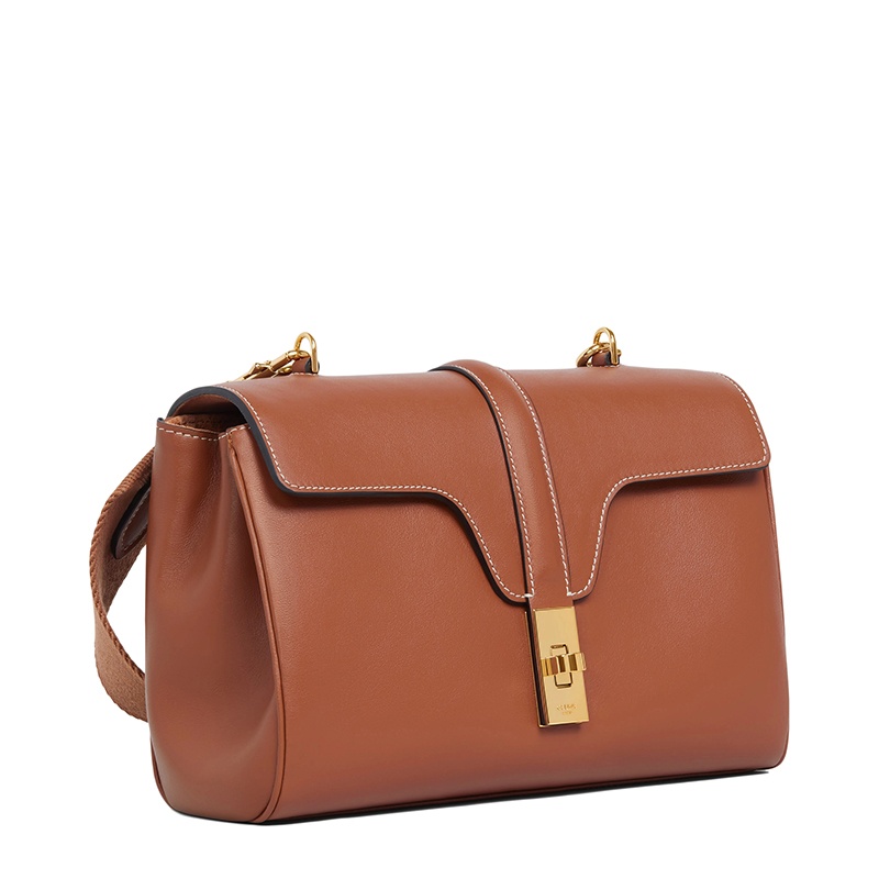 商品Celine|CELINE/赛琳   TEEN SOFT 16系列 女士棕褐色光滑小牛皮金扣斜挎单肩包,价格¥17778,第4张图片详细描述