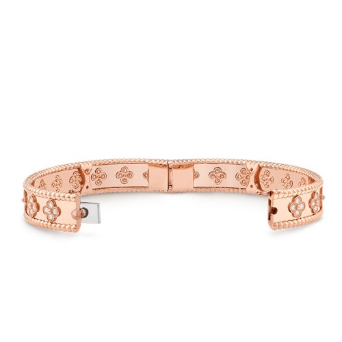 商品Van Cleef & Arpels| Van Cleef & Arpels/梵克雅宝 Perlée trèfles系列 18K金玫瑰金三叶草图案镶嵌80颗钻石手镯VCARN5B200,价格¥231224,第4张图片详细描述