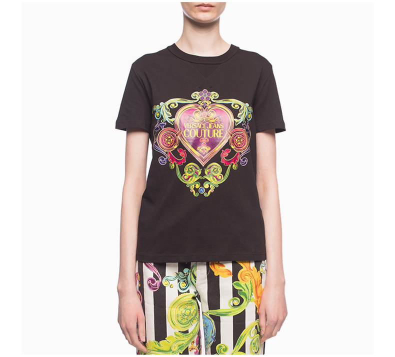 商品Versace|VERSACE JEANS 女士黑色棉质短袖圆领T恤 B2HVB7E0-30311-899,价格¥920,第7张图片详细描述