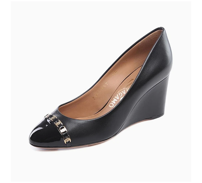 商品Salvatore Ferragamo|SALVATORE FERRAGAMO 黑色女士坡跟鞋 0591377,价格¥2439,第5张图片详细描述