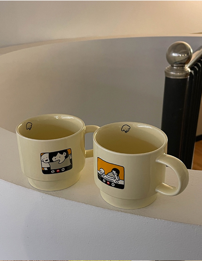 商品[国内直发] YeeCollene|复古卡通小狗咖啡杯ins高颜值奶油马克杯简约家用闺蜜情侣陶瓷杯水杯,价格¥60,第6张图片详细描述