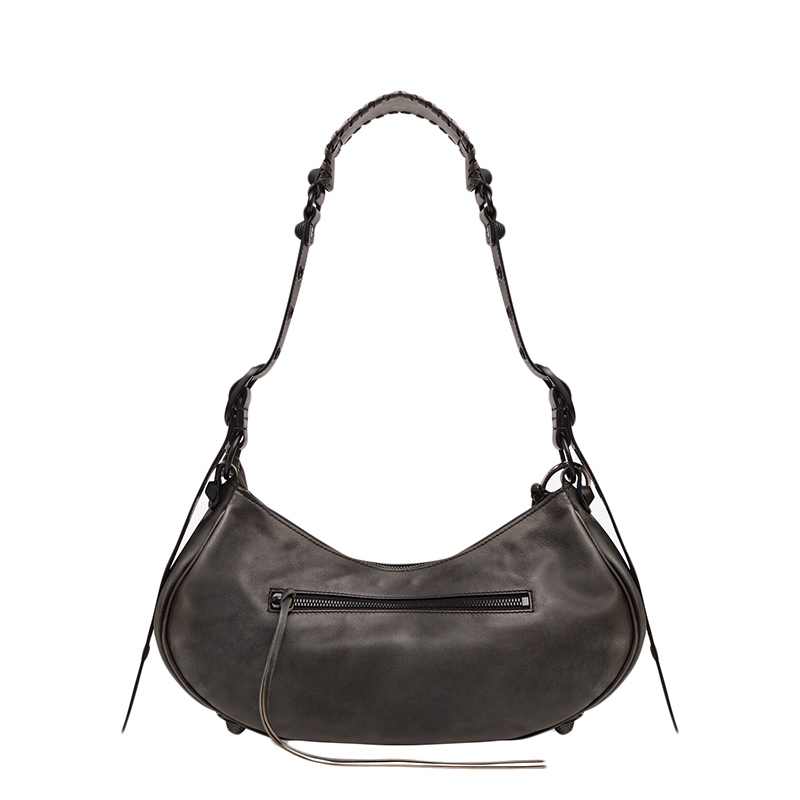 商品Balenciaga|Balenciaga/巴黎世家 LE CAGOLE系列 女士小号黑色牛皮革粉色钥匙环心形镜子吊坠零钱包中古单肩腋下包 6713072VP471000,价格¥18105,第5张图片详细描述