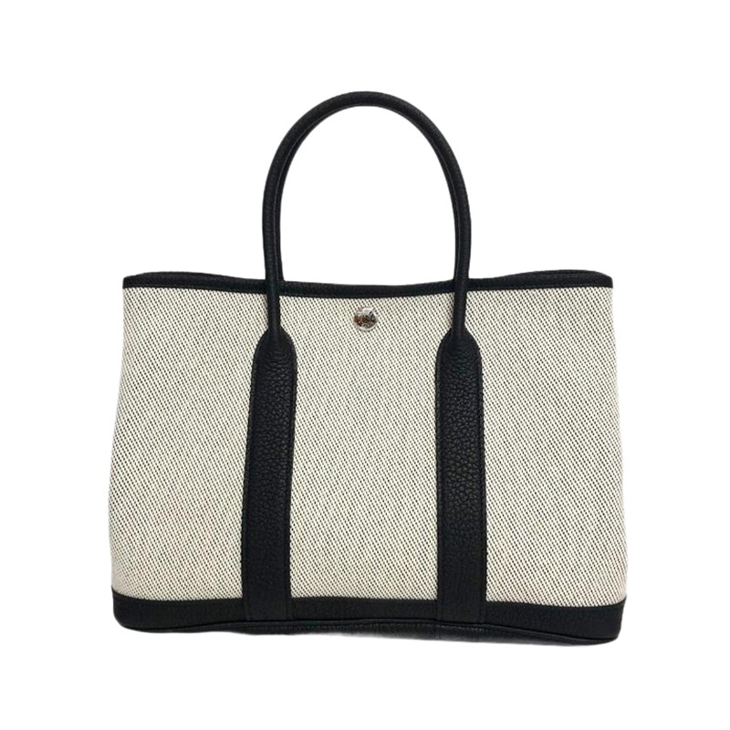 商品Hermes|爱马仕包袋 GARDEN PARTY 30系列 黑白帆布配皮  U刻银扣,价格¥23012,第3张图片详细描述