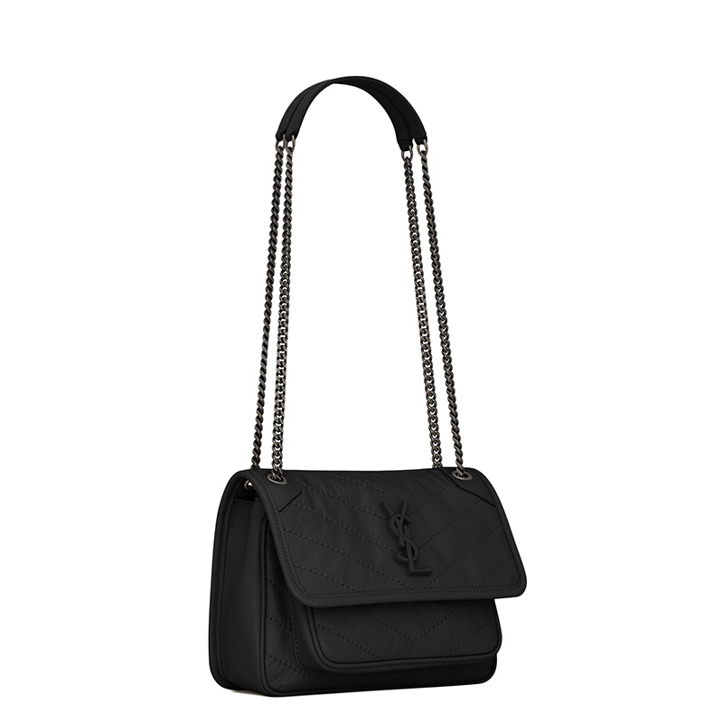 商品Yves Saint Laurent|SAINT LAURENT PARIS/圣罗兰 YSL 经典NIKI BABY系列 女士黑色褶皱复古皮革翻盖斜挎单肩包,价格¥19514,第6张图片详细描述