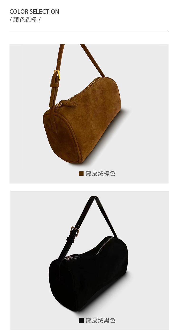 商品[国内直发] GLENVINTEN|2023新款麂皮笔筒包反绒皮迷你简约手提包真皮复古笔袋包女,价格¥538,第11张图片详细描述
