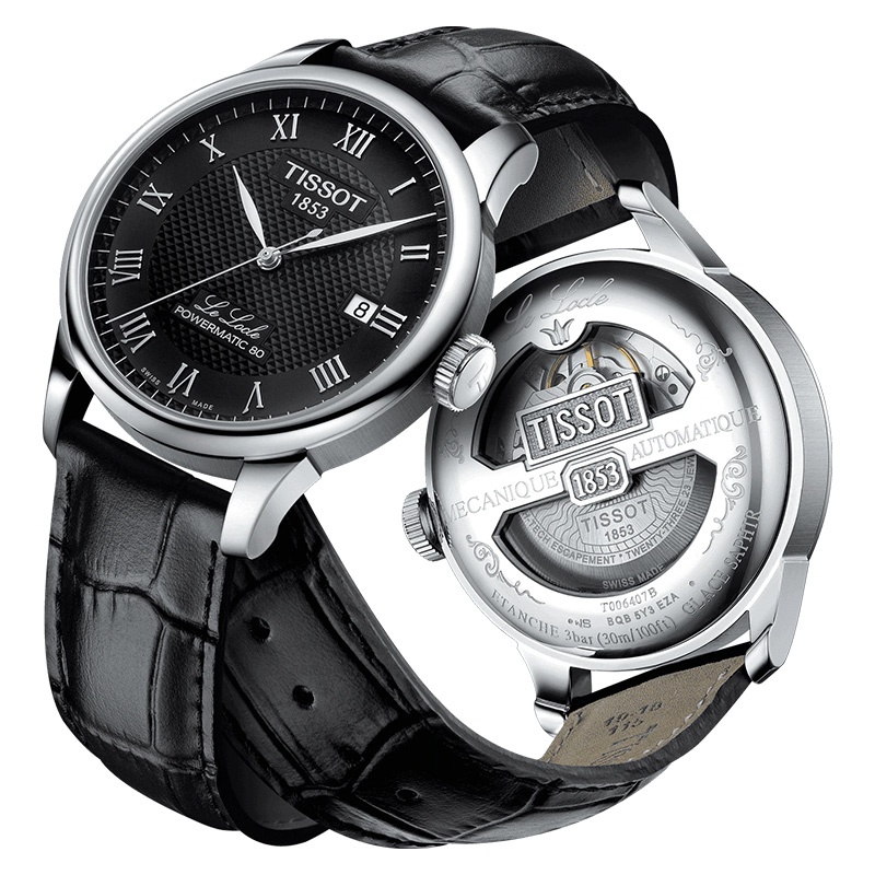 商品Tissot|TISSOT/天梭 力洛克系列精钢表壳黑盘黑色皮革表带80机芯自动机械男士腕表 39.3毫米,价格¥3348,第4张图片详细描述