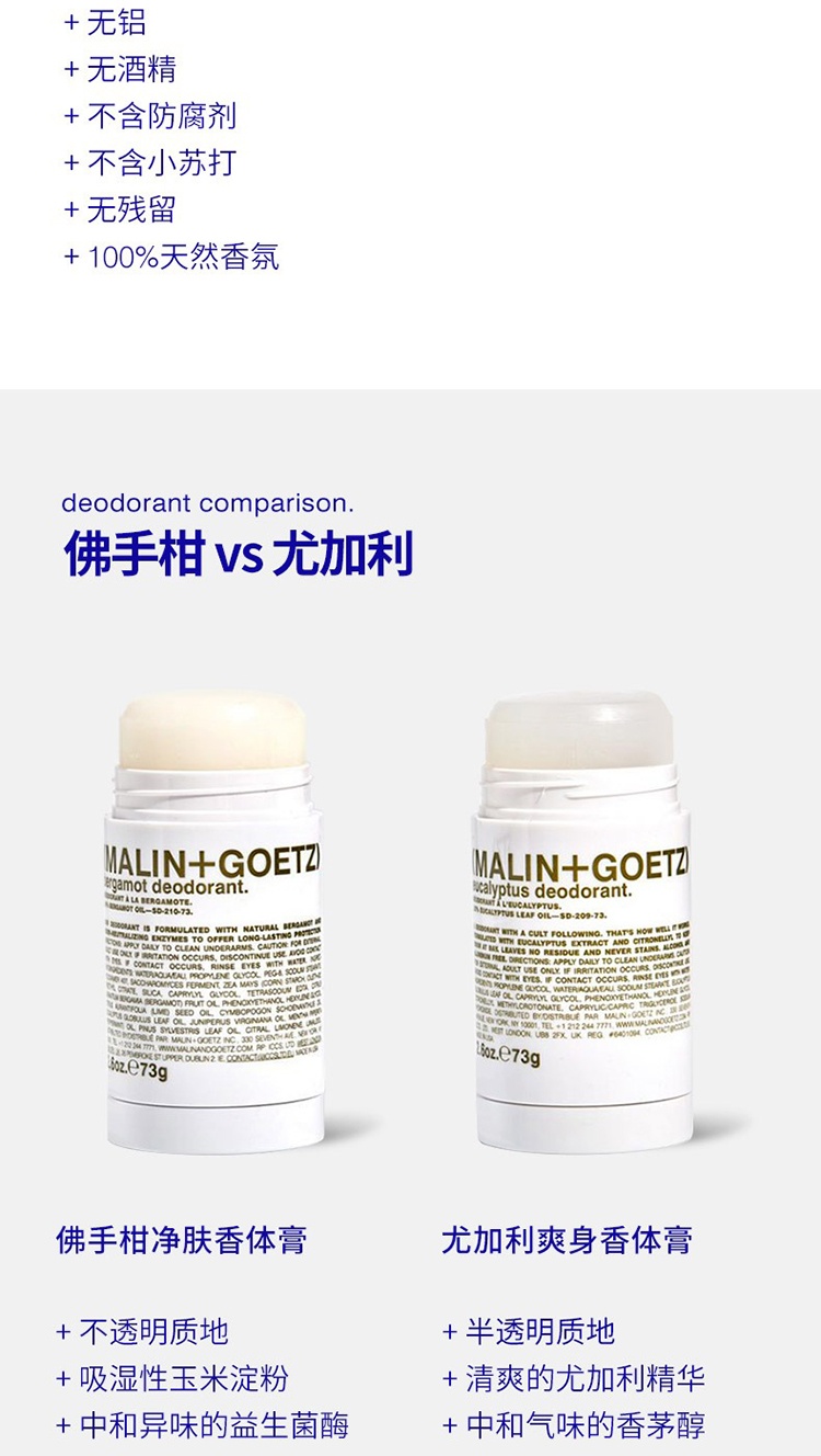 商品Malin + Goetz|MALIN+GOETZ马林狗子全系列爽身香体止汗露28/73g,价格¥160,第5张图片详细描述