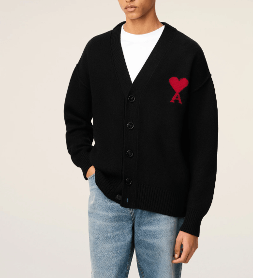 商品AMI|AMIPARIS 新款经典爱心字母宽松V领长袖毛衣男女同款 黑色（香港仓发货）,价格¥2576,第14张图片详细描述