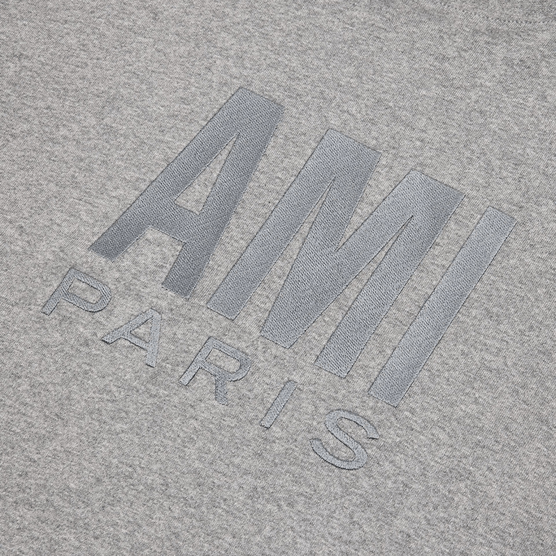 商品AMI|Ami 22年春夏新款 男女同款希瑟灰色纯有机棉大Logo刺绣短袖T恤UTS003.725055,价格¥1246,第5张图片详细描述