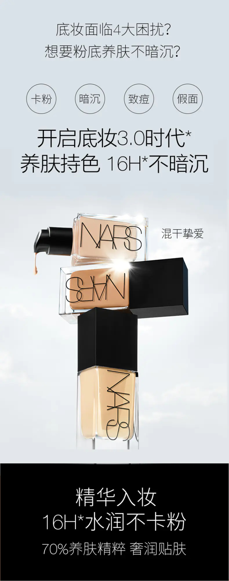 商品NARS|NARS超方瓶流光美肌粉底液30ml养肤持色持妆抗暗沉遮瑕【香港直邮】,价格¥300,第2张图片详细描述