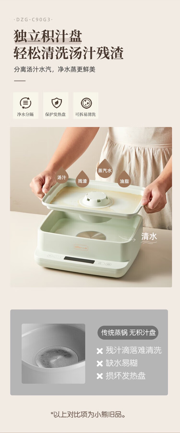 商品[国内直发] Bear|小熊（Bear）Bear小熊 电蒸锅电煮锅多功能锅9L大容量双层不锈钢 DZG-C90G3,价格¥410,第14张图片详细描述