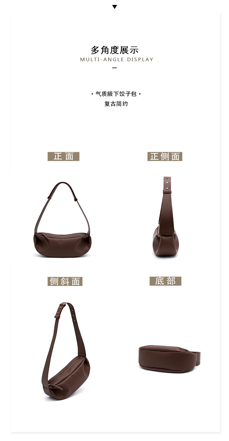 商品[国内直发] GLENVINTEN|格岚云顿新款小众复古饺子包真皮女包牛皮宽肩拉链单 肩斜挎包,价格¥631,第12张图片详细描述