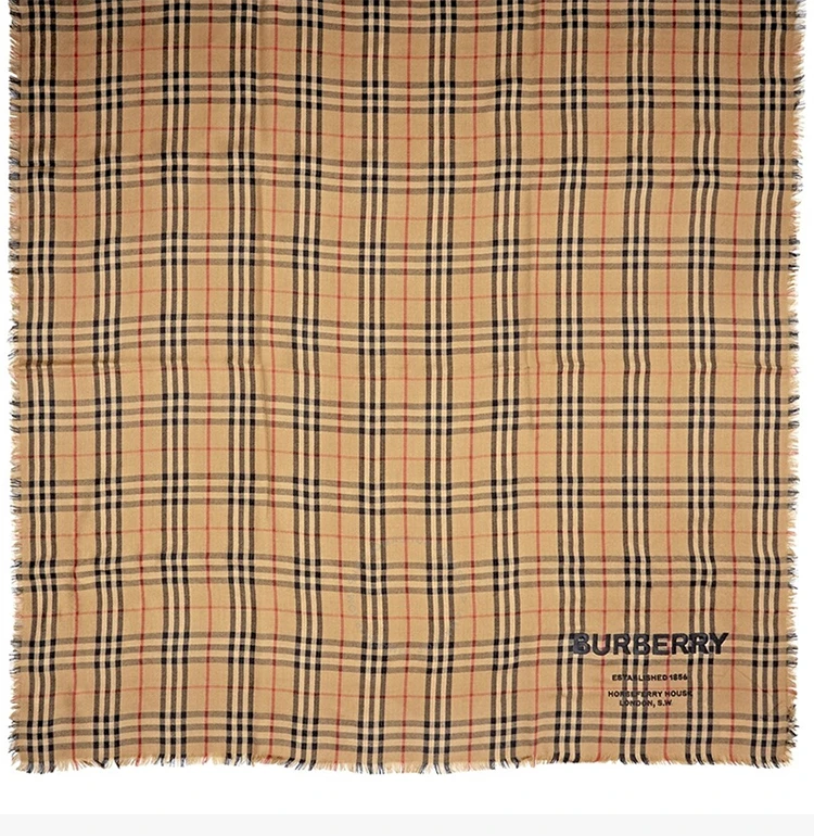 商品Burberry|Burberry 博柏利 女士格纹轻盈刺绣羊绒围巾 8009159,价格¥3681,第3张图片详细描述