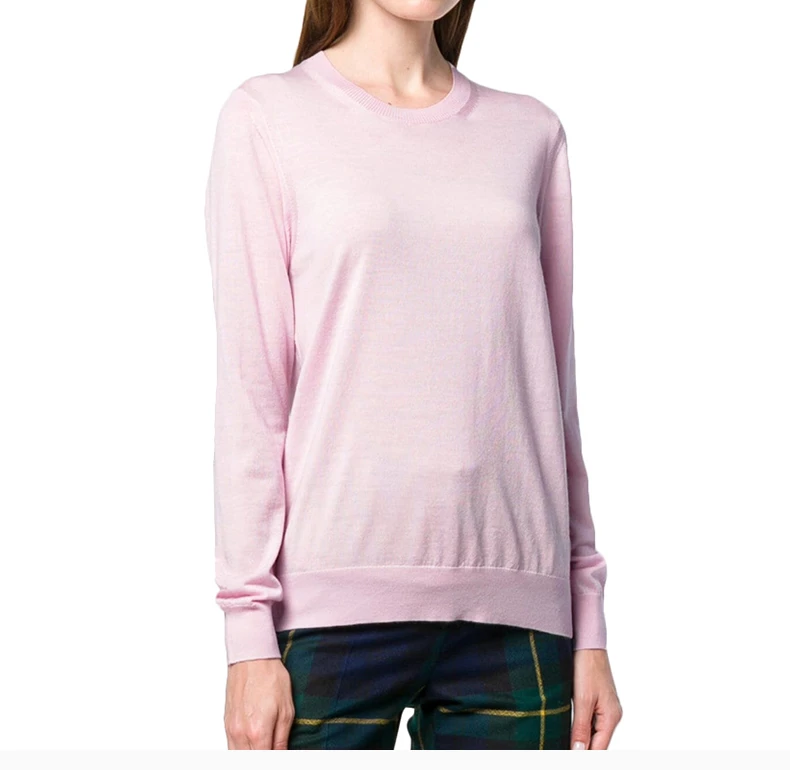 商品Burberry|Burberry 博柏利 女士粉色美利诺羊毛修身长袖套头衫 8002913,价格¥2154,第5张图片详细描述