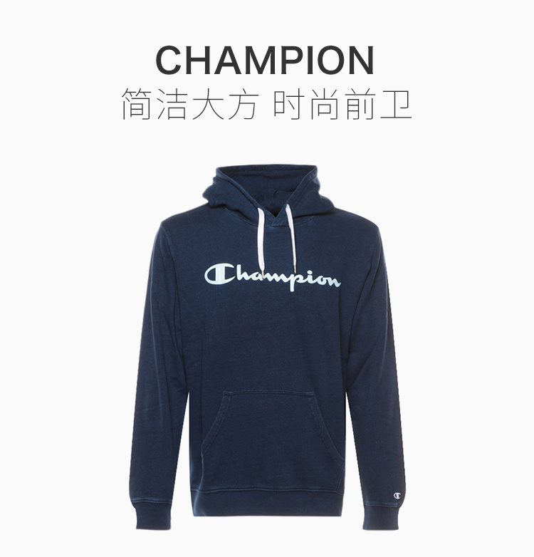 商品CHAMPION|Champion 男士深蓝色棉连帽卫衣上衣 213183-BV501,价格¥267,第3张图片详细描述