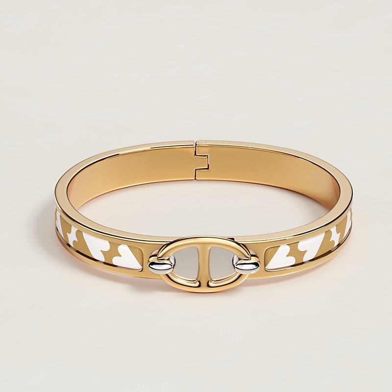 商品Hermes|爱马仕 女士金色/白色珐琅Mini Clic扑克牌手链 H203312FC6,价格¥6009,第3张图片详细描述