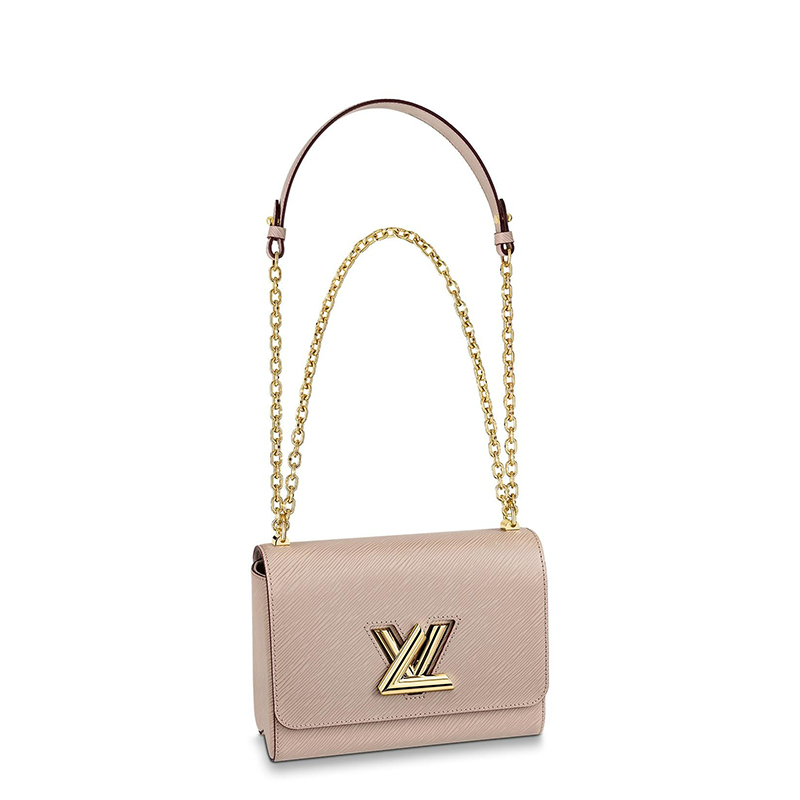 商品Louis Vuitton|预售10天 Louis Vuitton/路易威登 经典款TWIST系列 女士中号卵石灰水波纹牛皮革旋转徽标金扣翻盖开合单肩斜挎链条包M53754,价格¥30898,第2张图片详细描述