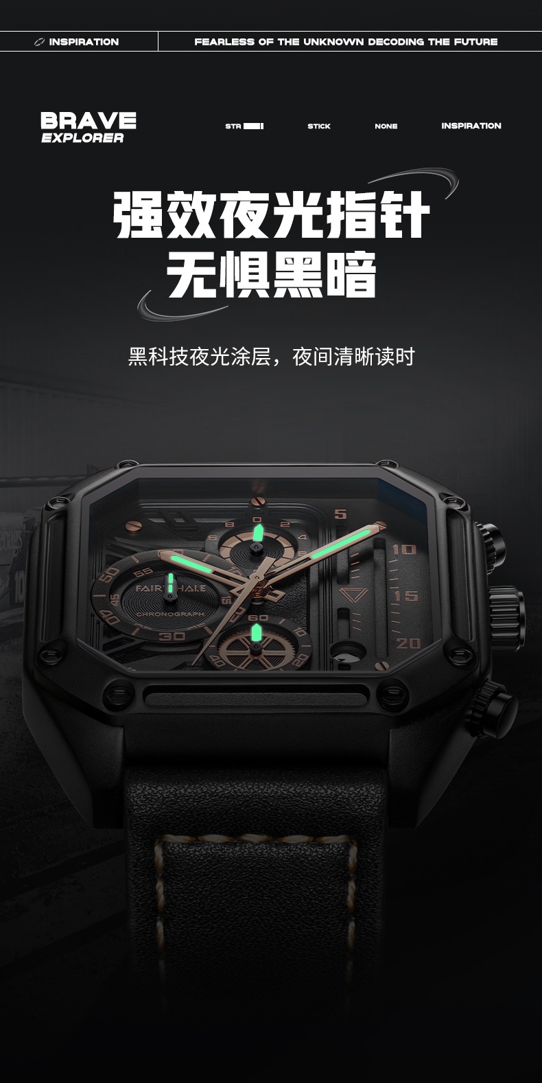 商品[国内直发] Mark Fairwhale|马克华菲潮流品牌手表男士石英多功能手表方形大牌奢侈品手表,价格¥315,第10张图片详细描述