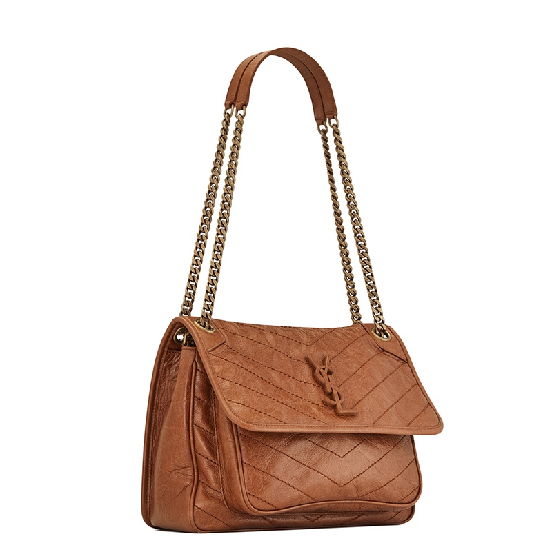 商品Yves Saint Laurent|SAINT LAURENT PARIS/圣罗兰 YSL 经典NIKI系列 女士中号浅焦糖色褶皱牛皮革翻盖单肩斜挎链条包6331581YG072522,价格¥19991,第4张图片详细描述