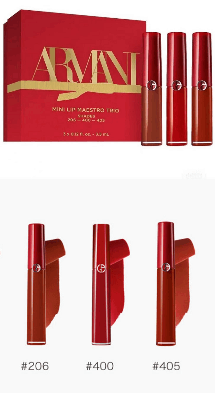 商品Giorgio Armani|Giorgio Armanil 阿玛尼 红管唇釉圣诞套盒 (206+400+405) 3.5ml,价格¥220,第4张图片详细描述