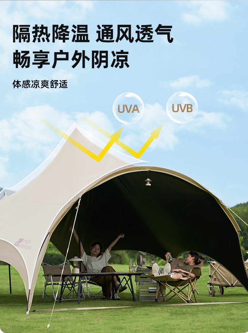 商品[国内直发] MobiGarden|黑胶天幕户外露营防雨防紫外线大空间遮阳棚蝶形牛津观庭,价格¥951,第26张图片详细描述