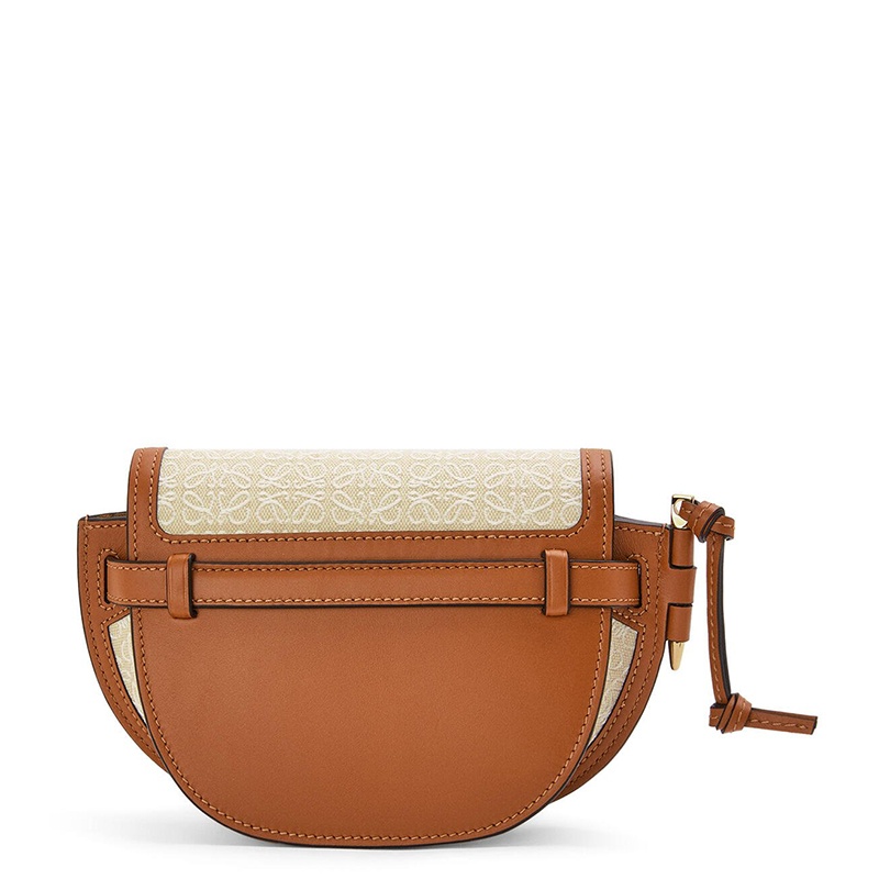商品Loewe|LOEWE/罗意威 21秋冬款 Gate系列 女士迷你米色/棕褐色徽标提花小牛皮翻盖单肩斜跨包A650N46X10-2426,价格¥9720,第4张图片详细描述