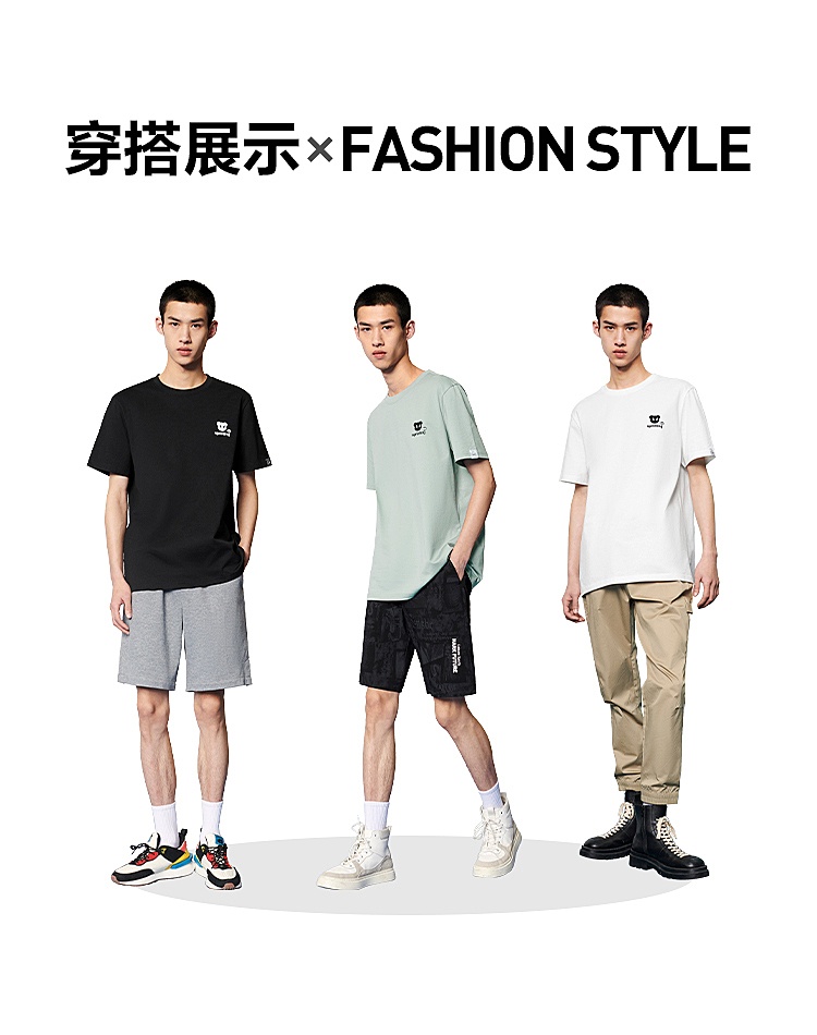 商品[国内直发] HLA|HLA/海澜之家纯棉短袖T恤2022夏新款合体透气卡通印花白圆领短t男,价格¥101,第5张图片详细描述
