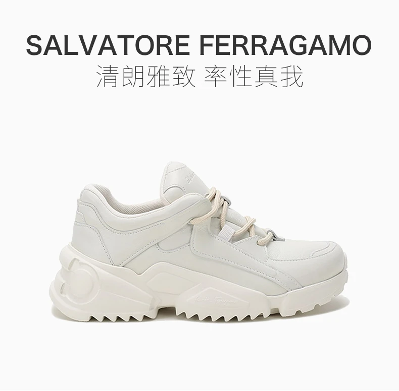 商品Salvatore Ferragamo|SALVATORE FERRAGAMO 女士白色牛皮系带运动鞋 0734120,价格¥2146,第1张图片详细描述