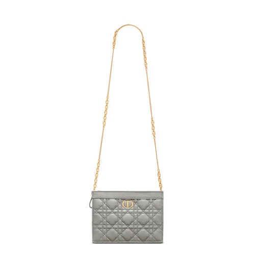 商品Dior|【包税】DIOR/迪奥 DIOR CARO系列 女士灰色藤格纹小牛皮金扣配可拆卸金链拉链开合单肩斜挎手拿链条包S5106UWHC_M41G,价格¥13870,第2张图片详细描述