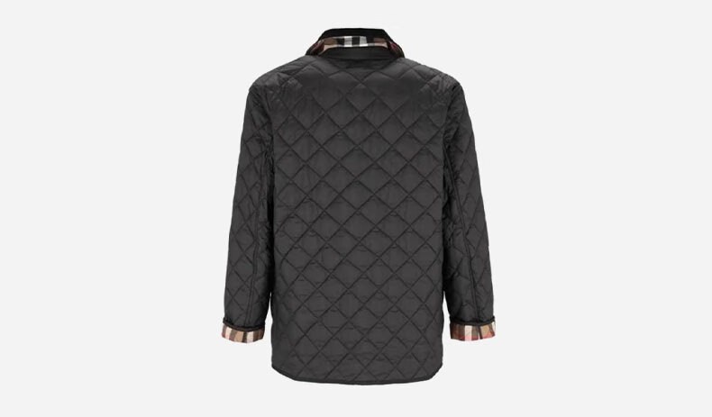 商品Burberry|【现货】博柏丽 男士黑色涤纶菱格纹拉链开合翻领棉服 80841891,价格¥3832,第4张图片详细描述