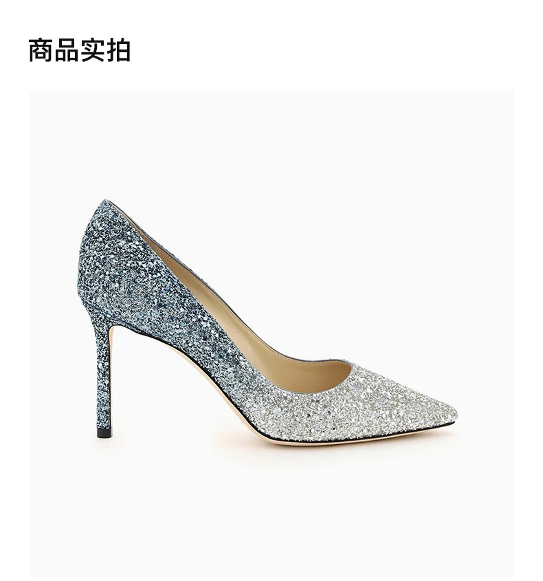 商品Jimmy Choo|JIMMY CHOO 女士闪光蓝色渐变高跟鞋 ROMY85-VXB-SILVER-DUSKBLUE,价格¥2990,第4张图片详细描述